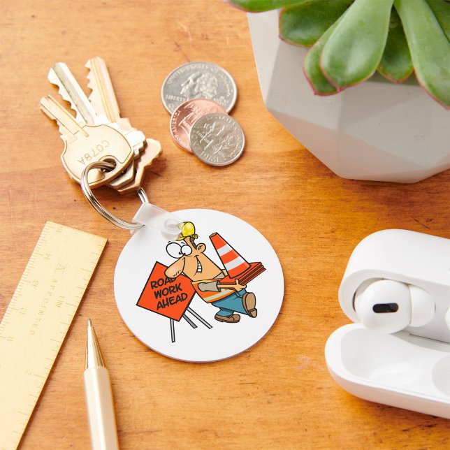 Funny Construction Worker Road Work Ahead Sign Key Ring (Creator Uploaded)