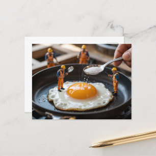 Funny Construction Workers Fixing Eggs Postcard