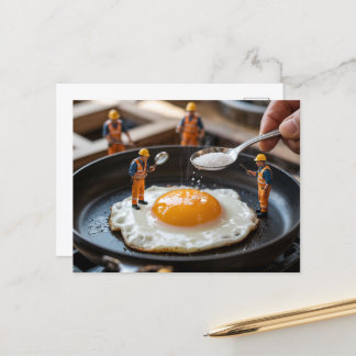 Funny Construction Workers Fixing Eggs Postcard