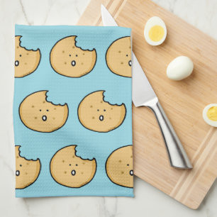 Funny Cookie Cartoon with Bite Tea Towel