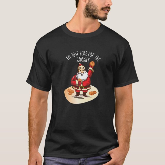 Funny Cookie Eating Santa Design T-Shirt (Front)
