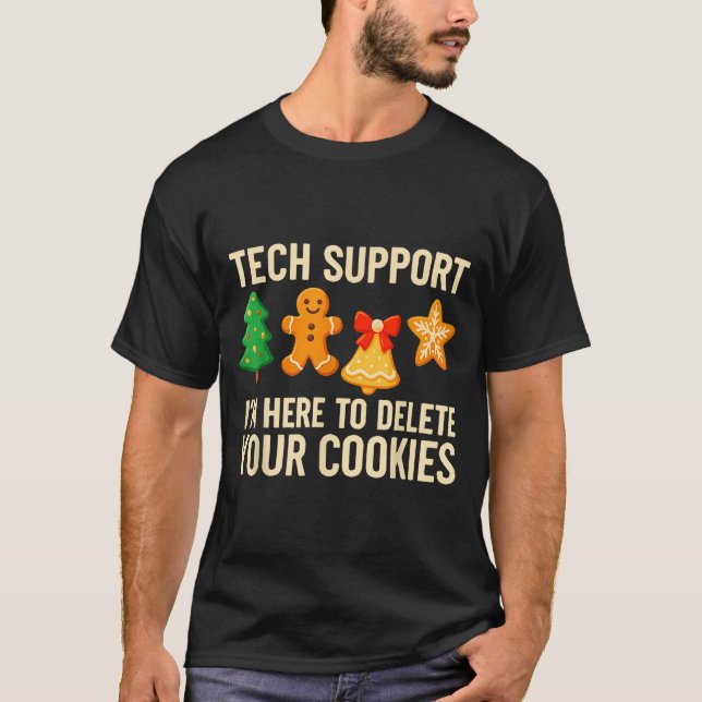 Funny Cookies Christmas Gingerbread Tech Suprt Men T-Shirt (Front)