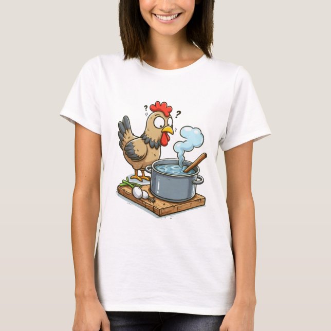Funny Cooking Chicken Apron – Hen Making Soup T-Shirt (Front)