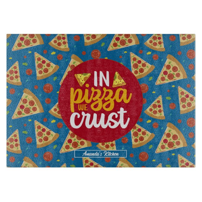 Funny Cooking Italian Food Pun Retro Pizza Pattern Cutting Board (Front)