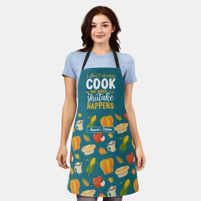 Funny Cooking Pun Thanksgiving Food Pattern Apron (Worn)