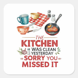 Funny Cooking Quote with Utensils Square Sticker