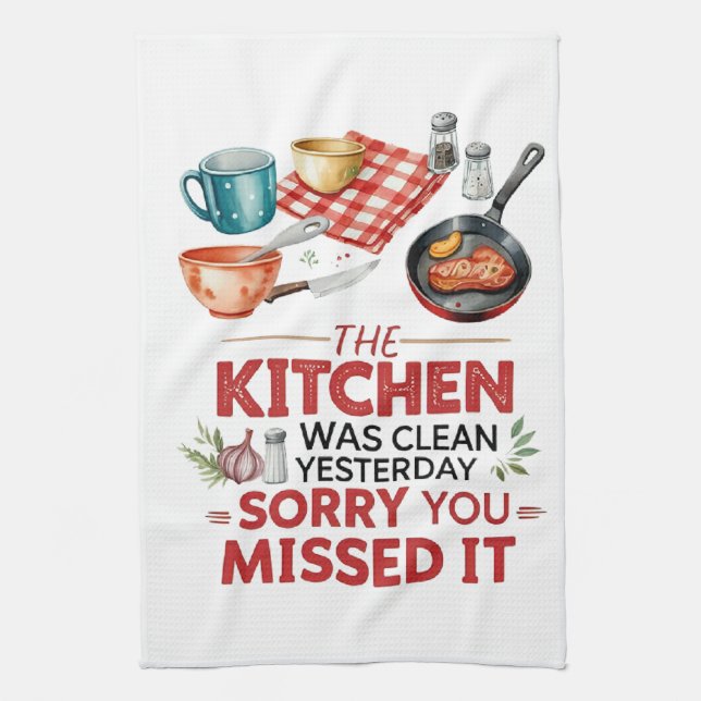Funny Cooking Quote with Utensils Tea Towel (Vertical)