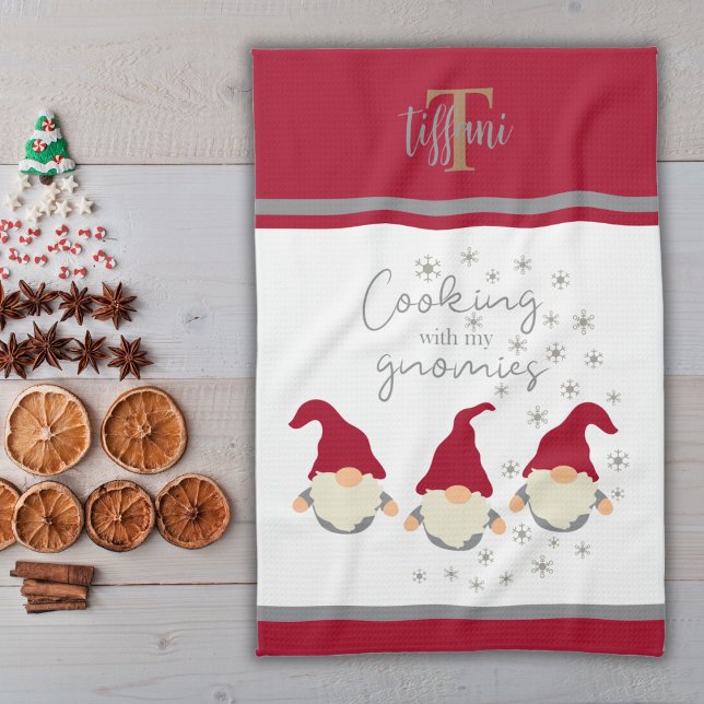 Funny Cooking with my Gnomies Holidays Design Tea Towel (Creator Uploaded)