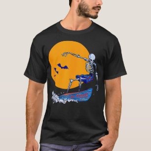 Funny Cool and Creepy Surfing Skeleton Halloween T-Shirt