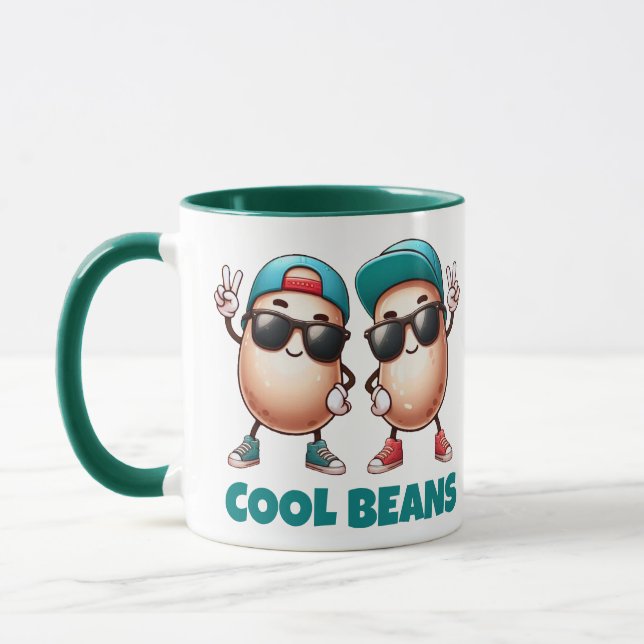 Funny Cool Beans Wearing Caps and Sneakers Mug (Left)