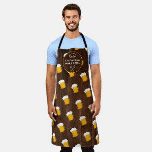 Funny cool beer pattern stein wood BBQ grill Chef Apron