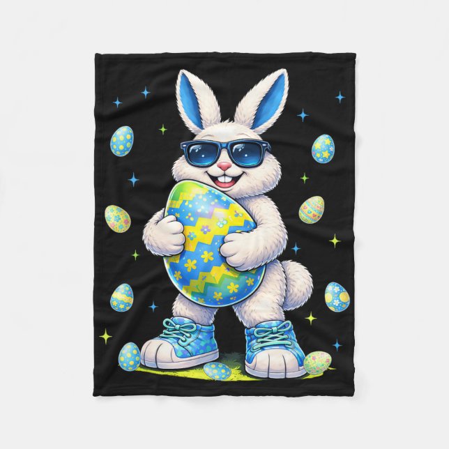 Funny Cool Bunny Easter Rabbit Easter Egg Men Boy  Fleece Blanket (Front)