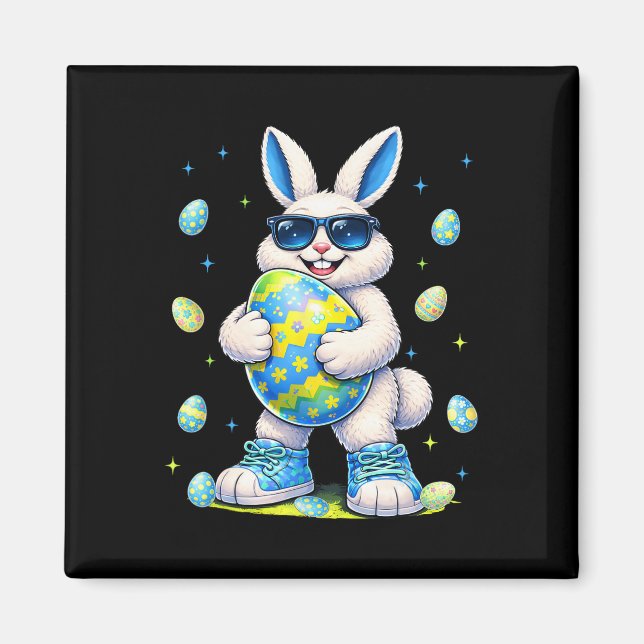 Funny Cool Bunny Easter Rabbit Easter Egg Men Boy  Magnet (Front)