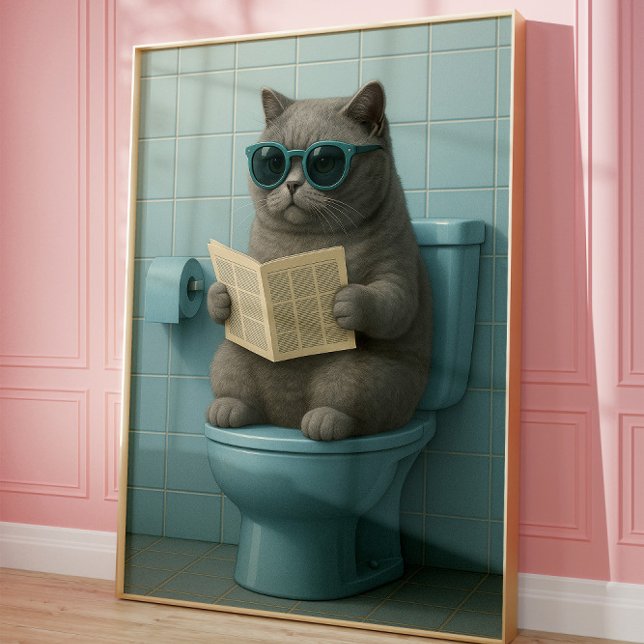 Funny Cool Cat Bathroom Trendy Wall Art  (Creator Uploaded)