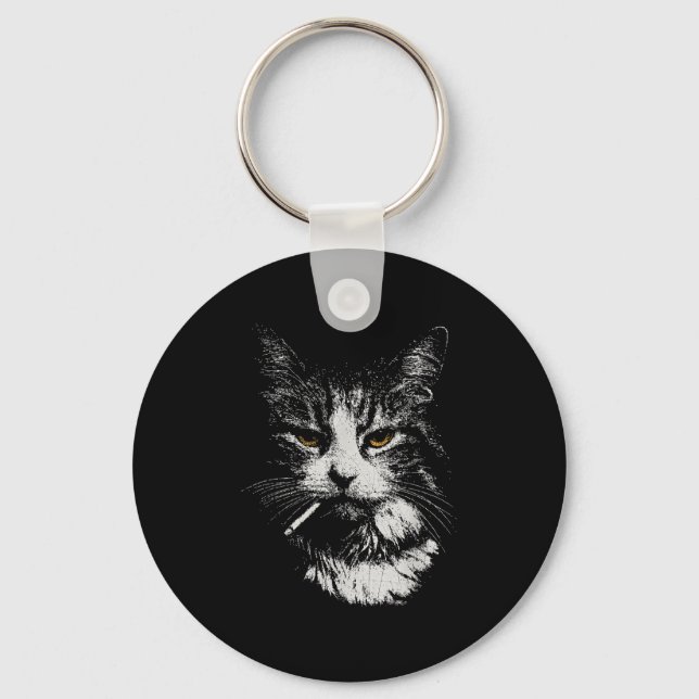Funny Cool Cat Smoking Funny Meme Cigarette Cat Ga Key Ring (Front)