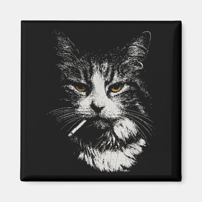 Funny Cool Cat Smoking Funny Meme Cigarette Cat Ga Magnet (Front)