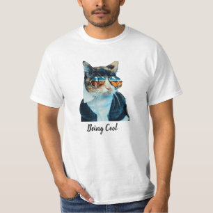 Funny Cool Cat with Sunglasses Men White t-shirt