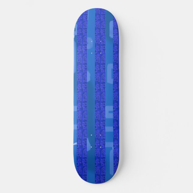 Funny Cool Chic Blue Geometric Stripes  Skateboard (Front)