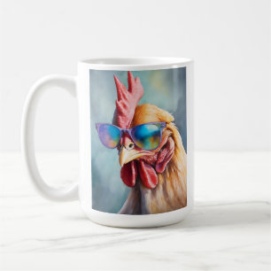 Funny Cool Chicken With Sunglasses Watercolor Coffee Mug