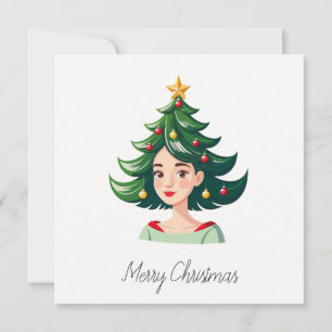 Funny Cool Comic Minimalist Modern Christmas Tree Holiday Card