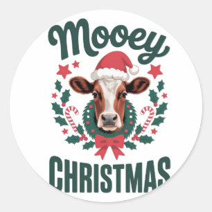 Funny Cool Cow Mooey Christmas Farm Holiday Humor Classic Round Sticker