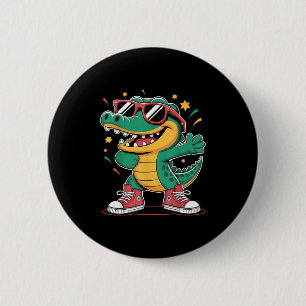 Funny Cool Crocodile Cartoon With Sungles And Snea 6 Cm Round Badge