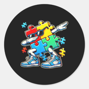 Funny Cool Dabbing Puzzle Piece Autism Awareness G Classic Round Sticker