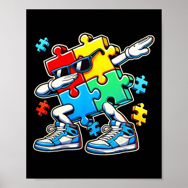 Funny Cool Dabbing Puzzle Piece Autism Awareness G Poster (Front)