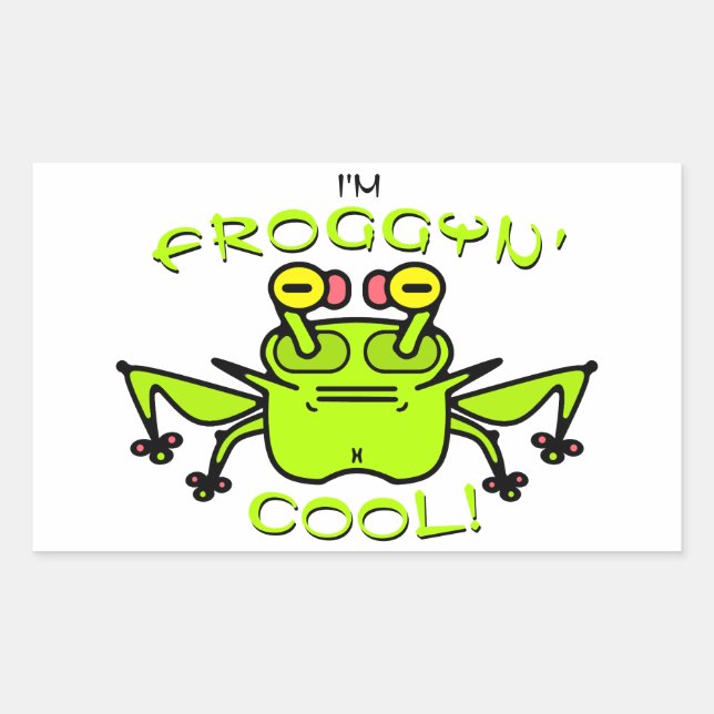 Funny Cool Frog Motto Cartoon Character Rectangular Sticker (Front)