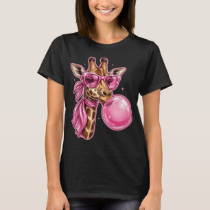 Funny Cool Giraffe Pink Bubble Gum Glasses Cute T-Shirt