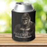 Funny Cool Gorilla "Hands off" your name Beer Can Cooler<br><div class="desc">No one will take your beer with this very strong and cool Gorilla protecting it. A funny can cooler features a photo of an imposing gorilla with text that reads, "Hands off Jonathan's Beer". (personalise with your own name). You'll be the hit of the party with this funny can cooler....</div>