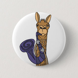 Funny Cool Llama Playing Saxophone Original Art 6 Cm Round Badge