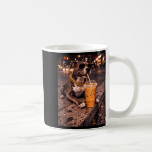 Funny Cool Pitbull Dog Drinking Iced Coffee Animal Mug