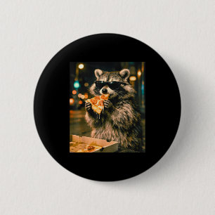 Funny cool raccoon with sunglasses eating pizza 6 cm round badge