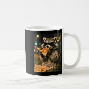 Funny cool raccoon with sunglasses eating pizza coffee mug