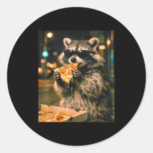 Funny cool racoon with sunglasses eating pizza classic round sticker
