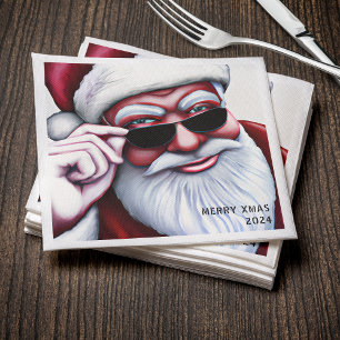 Funny Cool Santa Claus in Sunglasses Christmas Napkin