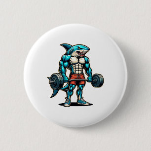 Funny Cool Shark Weightlifting Bodybuilder Muscle  6 Cm Round Badge