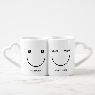 Funny Cool Smiley Faces Mr & Mrs Coffee Mug Set