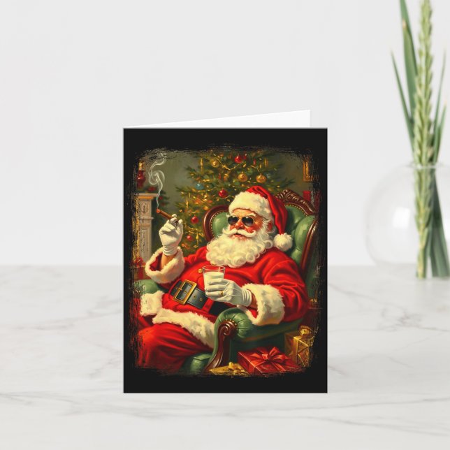Funny Cool Sungles Cigar And Milk Santa Christmas  Card (Front)