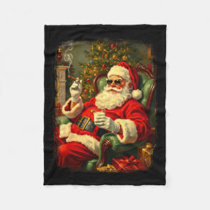 Funny Cool Sungles Cigar And Milk Santa Christmas  Fleece Blanket