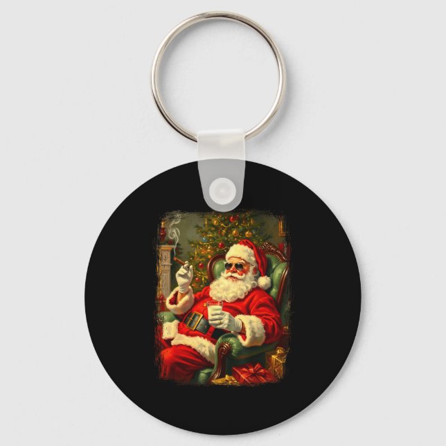 Funny Cool Sungles Cigar And Milk Santa Christmas  Key Ring (Front)