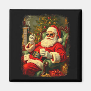 Funny Cool Sungles Cigar And Milk Santa Christmas  Magnet