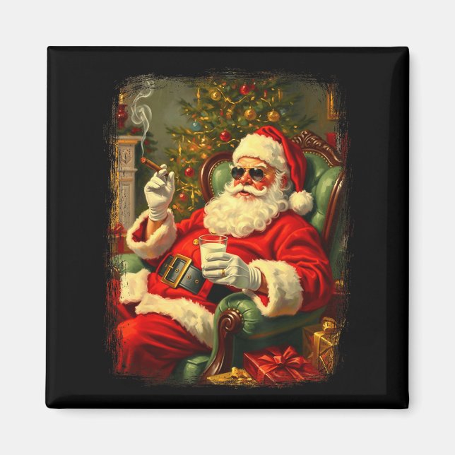Funny Cool Sungles Cigar And Milk Santa Christmas  Magnet (Front)