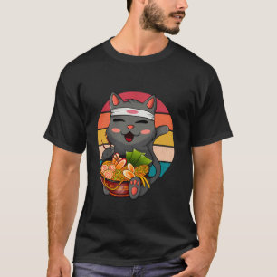 Funny Cool Sunset Retro 70s 80s 90s Ramen Cat T-Shirt