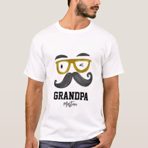 Funny Cool Yellow Glasses  Moustache Grandpa Custo T-Shirt