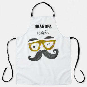 Funny Cool yellow Glasses Mustache Grandpa Custom Apron