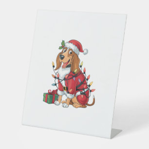 Funny Coonhound Xmas Lighting Santa Coonhound Dog Pedestal Sign