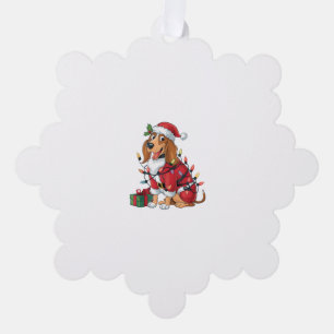 Funny Coonhound Xmas Lighting Santa Coonhound Dog Tree Decoration Card