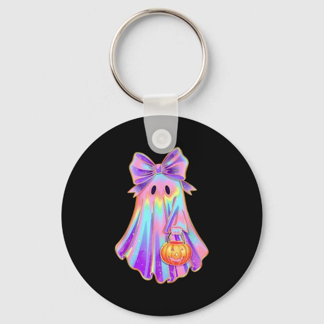 Funny Coquette Bow Ghost Pumpkin Halloween Soky Se Key Ring (Front)